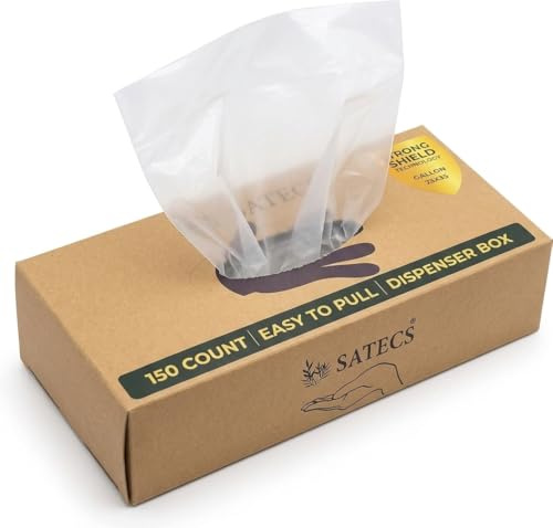 SATECS 150 Count Large Freezer Bags 4L (23x35 cm) - Flat Open Top Clear Plastic Food Storage Bags in Easy-Pull Dispenser Box for Batch Cooking, Meat & Soup Storage