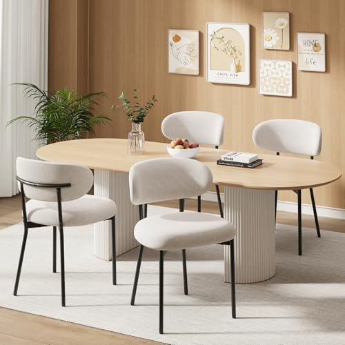 MALOL Gepolsterte Esszimmerstühle 4er Set – Moderner Stoff, Gebogene Rückenlehne, gepolsterter Sitz, stabile Metallbeine – Design-Stühle für Küche, Esszimmer, Wohnzimmer – Beige