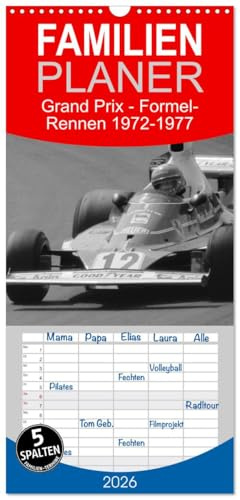 Familienplaner 2026 - Grand Prix - Formel-Rennen 1972-1977 mit 5 Spalten (Wandkalender, 21 cm x 45 cm), CALVENDO: Formel-Motorsport an Nürburg- und ... in klassischem Schwarz-Weiß (CALVENDO Sport)