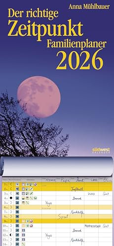 Der richtige Zeitpunkt Familienplaner 2026 - Monats-Wandkalender zum Aufhängen, mit Spiralbindung, 22,4 x 48,5 cm