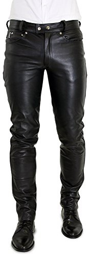 Bockle® Big Cheeker Pantalones de Cuero Hombre varón Vaqueros Tube Skinny Slim Fit Ajustados Negro