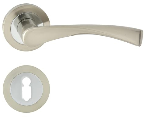 domino Türgriff Drückergarnitur BB-Buntbart Set Rund BB Rosette Türklinke für Zimmertür, Bürotür, Kellertür & Innentür Türbeschläge aus Aluminium Chrom/Nickel ROMANA-R M6/M9