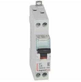 407695 Disjoncteur unipolaire + neutre 4A - 1P+N Courbe C - 6/10kA - À vis - Legrand DX3