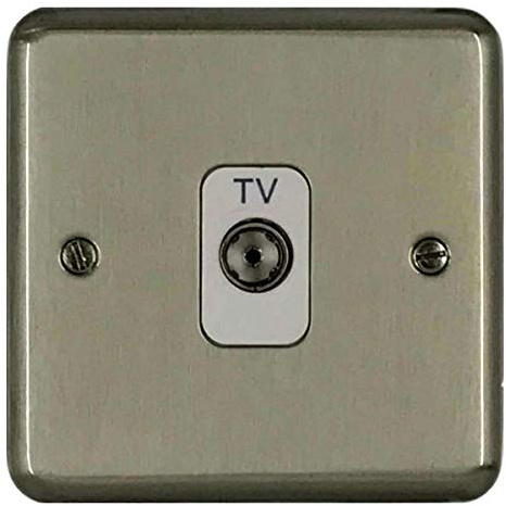 Deta 1940SCW TV Aerial Coaxial Socket 1 Gang Isolated Satin Chrome/White Insert