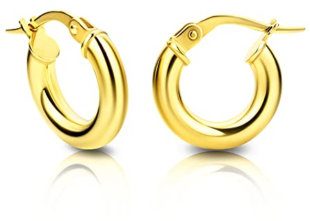 Orovi Schmuck Damen Klassische Zeitlose runde goldene Creolen Ohrringe elegante Klappcreolen aus Gelbgold 14 Karat(585) Gold, Kreolen-Durchmesser 14 mm