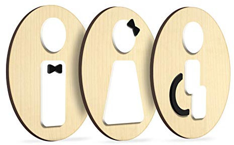 Signs - Styled Knot, Set 3x- Targa Bagno Uomo Donna Disabili - Segnali Bagno adesivi Toilette Uomo Donna Disabile - Cartelli Bagno Uomo Donna Disabili - Adesivi WC Disabili (Tondo)
