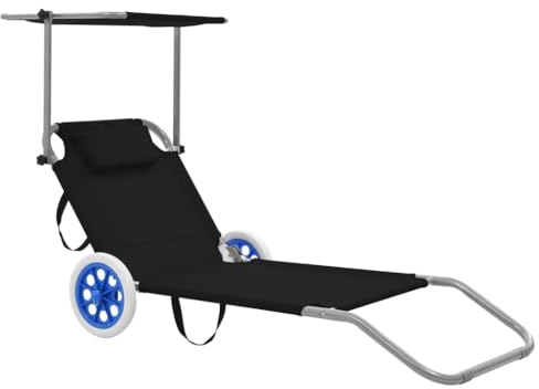 vidaXL Sonnenliege Dach Schwarz Klappliege Strandliege Gartenliege Relaxliege