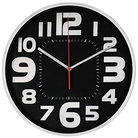 Hama Wanduhr ohne Tickgeräusche (große geräuschlose Küchenuhr, Moderne Wohnzimmeruhr, analoge Quartz Uhr inkl. Batterie) Silber/schwarz
