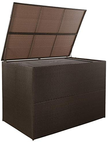 yorten Gartenbox Garten-Aufbewahrungsbox Poly Rattan Truhenbank Aufbewahrungstruhe Outdoor Aufbewahrung 150 x 100 x 100 cm (B x T x H) Braun