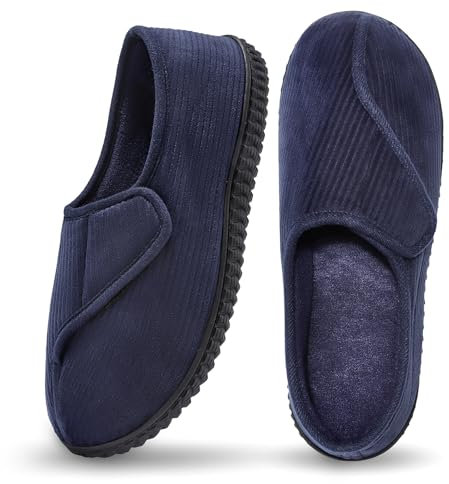 Git-up Pantofole da casa per Uomo Confortevole e Antiscivolo Calde Ciabatte con Soletta Memory Foam Pantofole Regolabili diabetiche per Edema Piedi, Blu 14