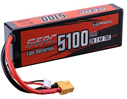 SUNPADOW 2S Lipo Battery 5100mAh 7.4V 70C Hard Case with XT60 Connector for RC Vehicles Car Truck Tank Buggy Truggy Boat Racing Hobby