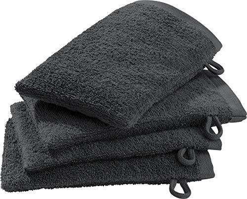 Erwin Müller Waschhandschuh-Set 4er-Pack grau Größe 15x21 cm - Ludwigsburg - 100% Baumwolle - kuschelweich, saugstark, voluminös - praktisch durch Schlaufe (weitere Farben)