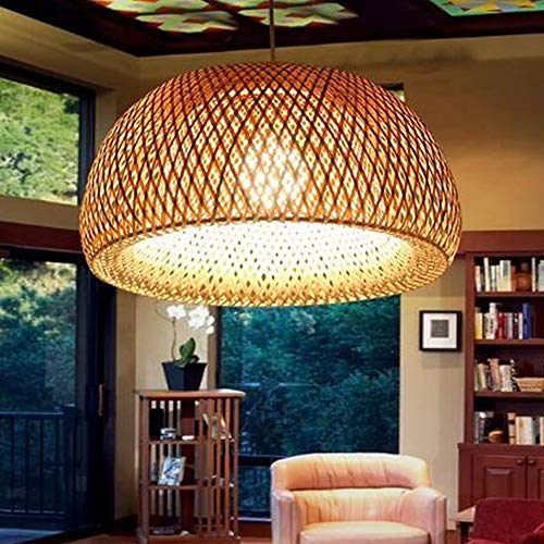 Vintage Pendelleuchte Natürlicher Bambus Hängelampe E27 Esstischlampe Rattan Kronleuchter Höhenverstellbare Pendellampe Esszimmer Arbeitszimmer Wohnzimmer Deckenleuchte Schlafzimmer Lampe,60cm