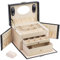 AdelDream Portagioielli con 2 Cassetti Organizer per Gioielli richiudibile con Specchio Custodia da Viaggio Rimovibile per Anelli Bracciali Orecchini Fodera in Velluto Nero