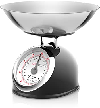 ETA Küchenwaage I Storio I Analoge Retro Waage im Ganzmetall Design I 2 Liter Edelstahlschale I max. 5kg I Schwarz