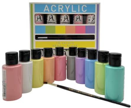 Monalisa Acrylfarben-Set mit Pinsel. 10 Pastellkreide-Farben (Chalky) je 40ml. Zum Bemalen auf Holz, Stein, Leinwand, Stoff, Metall usw. Pastellfarben 10 x 40ml