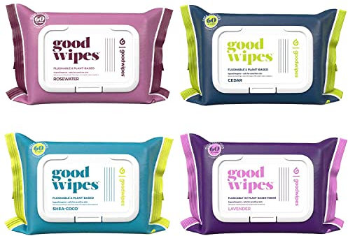 Goodwipes Flushable & Biodegradable Wipes with Botanicals, Dispenser for At-Home Use Safe, Shea-Coco with Aloe, Septic and Sewer Safe (4 Variety Scent Pack)