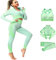Veriliss Damen 3teiliger Gym Trainingsanzug Nahtlose Laufbekleidung Fitness Kleidung Jogginganzug Reißverschluss Kapuzen Fitness Jogging Tennis Laufen (Grün,M)