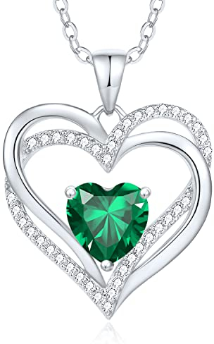 CDE Kette Damen Herzkette 925 Sterling Silber Geburtsstein Halsketten Schmuck Herz Anhänger Weihnachten Valentinstag Muttertags Geschenk Hochzeit Jubiläum Geburtstag Frau Freundin Mama