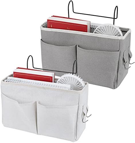 95Street 2 pezzi tasca per letto,organizer per mensole in tela impermeabile, cesto da letto, comodino, tasca da letto per scuola di ufficio a casa (grigio, bianco)