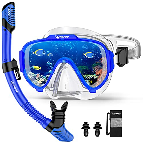 Arlierss Taucherbrille Erwachsene, Schnorchelmaske für Herren Damen, Tauchermaske mit Nasenabdeckung 180°Panorama HD Gehärtetes Glas Anti Nebel Anti-Leck Schwimmmaske für Schnorcheln Schwimmen