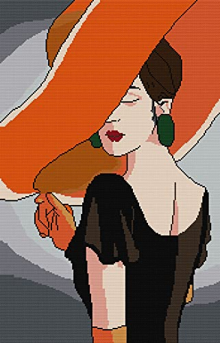 Awesocrafts Kreuzstich Stickpackungen Vorgedruckt Orange Hutdame Bilder Vorlagen Sticken Set Vorgedruckt 14CT 2 Stränge
