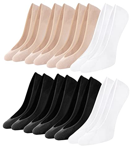 Toes Home Füßlinge Ballerina Socken Damen 8 Paar, Unsichtbare Sneaker Socken Damen Füsslinge mit Rutschfest Silikon No Show Atmungsaktiv Halbsocken Schwarz Weiß Hautfarbe 39-42 (M)