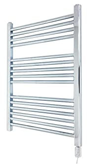 Valve Kings Heated Electric Straight Chrome Towel Rails Thermostatic Prefilled - 800mm (h) x 500mm (w) with 300w Element