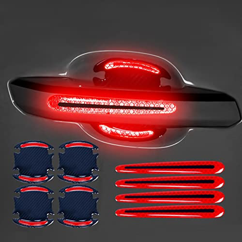 MOMOTOU 8 Stück Auto Türgriff Aufkleber 3D Kohlefaser Chutzfolie Aufkleber Auto Lack Kratzschutz Reflektierende Warnaufkleber (Rot)