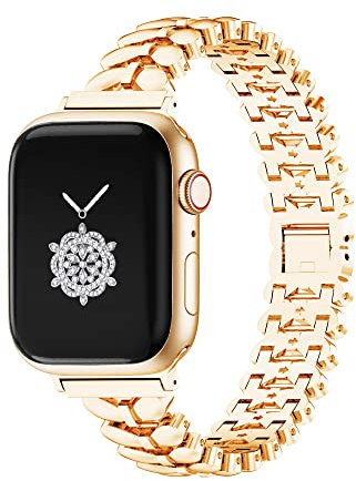 KAGOWEAR 42/44/45mm Bowtie Women Smartwatch Band Compatible for Gold Apple Watch Straps Series 9/8/7/SE/6/5/4, Dressy Adjustable Replacemen Bracelet For Iwatch7/8/9 Gift for Her