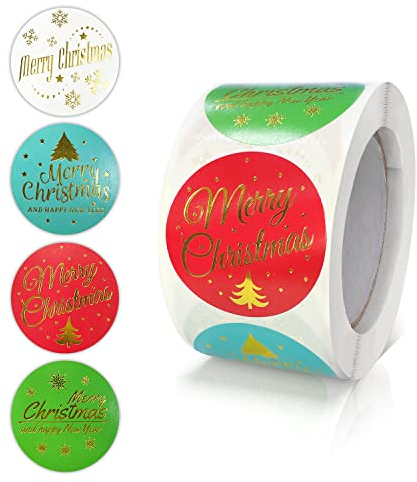 Frohe Weihnachten Aufkleber Rolle 3.8 cm Rund Selbstklebend Weihnachtsaufkleber Etiketten Ablösbar Merry Christmas Sticker für Geschenke Verpackung Deko 500 Stück