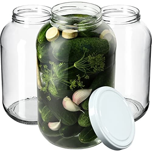 KADAX Einmachgläser 4L, Weckgläser, fi100 mm, Einmachglas zum Einlegen, Einkochgläser, Sturzglas, Konservenglas, Rundgläser, Gurkenglas, Einweckgläser (4 Stück, Weiß Deckel)