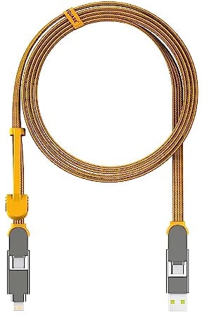 Rolling Square inCharge XL 200cm Cable USB-C Universal Smartphone Cable Regalo Hombre Cargador Universal 6 en 1 para Smartphones Dispositivo Técnico Gadgets Amarillo, Cable Lightning 100W