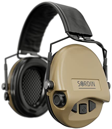 Sordin MIL AUX Slim Kapsel-Gehörschützer - 74308-05-S - Militär-Gehörschutz aktiv & elektronisch mit Lederband - Tan