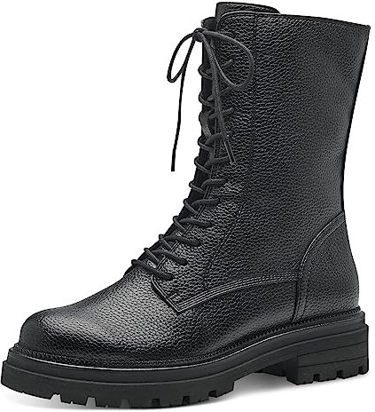 MARCO TOZZI Damen Schnürstiefel ohne Absatz aus Kunstleder Flach, Schwarz (Black), 39