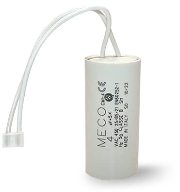 Condensateur 4 uF à connecteurs - Pour moteur de volet roulant Bubendorff - Cylindrique pour réparation - Haute qualité et longue durée de vie - Fond plat - 450 V - Condensateur Meco