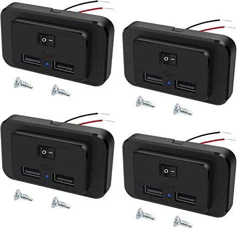4,8A Dual USB Auto Ladegerät Steckdose mit Schalter und LED, 12V/24V USB Ladebuchse Panel für Wohnmobil SUV LKW Boot(4 Stück)