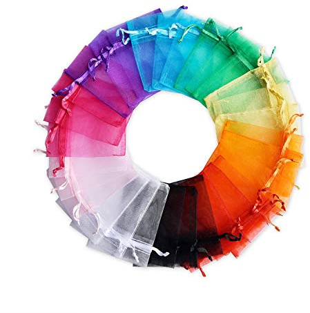 RFWIN 100 Stück Organzasäckchen, 9 x 12 cm Organzabeutel Bunt, Geschenkbeutel Organza, Schmuckbeutel, Hochzeit Säckchen Lavendelsäckchen für Weihnachten, Party, Geburtstag, Muschel, Netzbeutel