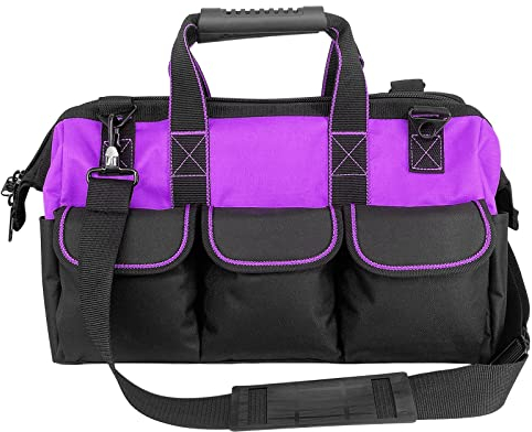 Yongzhenlite Garden Tools Bag 16inch Wide Mouth Tool Bag with Molded Base Tool Tote for Men Heavy Duty,600D polyester fabric (Purple)