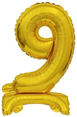 Stehballon * Zahl 9 - Goldfarben * als Deko für Geburtstag und Party | 38cm, für Luft | Zahlen Kindergeburtstag Partydeko Ballon Luftballon