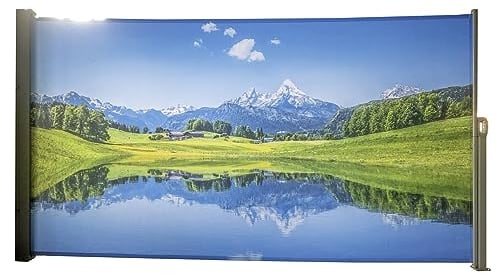 Garden Pleasure Seitenmarkise Motiv Bergsee Silbergrau 160x300 Markise Seite Balkon Sichtschutz