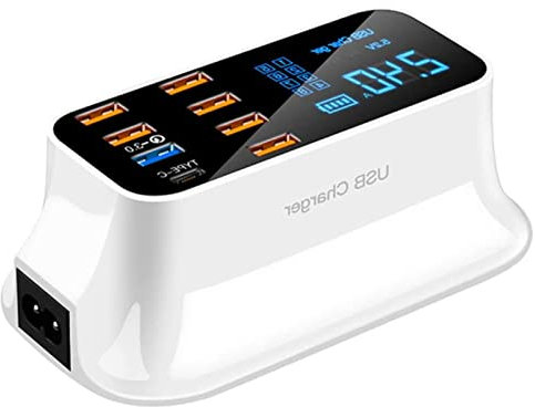AMPACO 8 Port USB Charger Hub, Quick Charge 3.0, LED Display, Multi USB Charging Station for Cell Phone, Tablets and Other Electronics