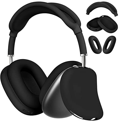 AIRSPO Airpods Max Schutzhülle, Silikon-Hülle für Apple AirPods Max Kopfhörer, Anti-Kratz Ohrpolster/Kopfbügel-Abdeckung, Zubehör (Schwarz)
