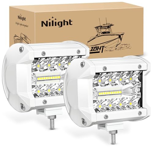 Nilight Marine LED Light Pods Navigation Lights 2PCS 4 Inch White Spot Flood Combo Ponton Boat Deck Dock Lighting for Night Fishing T-top Stern Yacht Port Sailboat Trucks Tractors