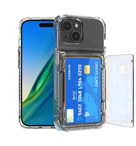 Wuwedo for iPhone 15 Clear Wallet Case, Up to 4 Cards, Hybrid Protective Anti-Slip Case with Card Holder, TPU + PC, Anti-Yellowing, 6.1 2023