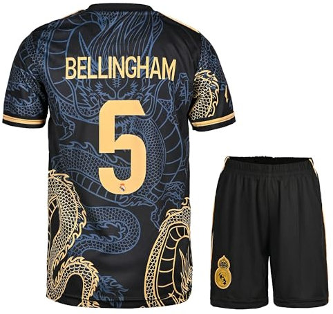 KISRAS R. Madrid Jude Bellingham #5 Retro Black Dragon Limitierte Sonderedition Seltenes Fußball Kinder Trikot Shorts Set Jugendgrößen (Schwarz,152)
