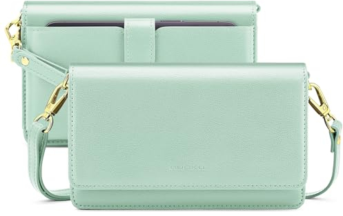nuoku Crossbody Bag Damen Leder, Handytasche Zum Umhängen Damen, Kleine Umhängetasche Damen mit Verstellbarem, Abnehmbarem Schultergurt und Funktionelle Fächer (Grün)