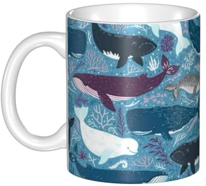 Tasse mit Wal-Motiv, Vintage-Retro-Tasse, exquisite Porzellantassen, Kaffeetassen, stilvolle Keramikbecher, perfekt für Zuhause, Büro, ergonomischer Griff