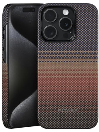 pitaka Hülle für iPhone 15 Pro Kompatibel mit Magsafe Ultradünne Handyhülle Leichte Schutzhülle aus Aramidfaser mit Kameraschutz und Fusion Weaving [MagEZ Case 5] Sonnenuntergang
