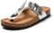 JOMIX Sommer Sandalen Damen Leder Zehentrenner Flip Flops Elegant Flache Strandschuhe Weiche Kork Fußbett (A Sliber, 40 EU)